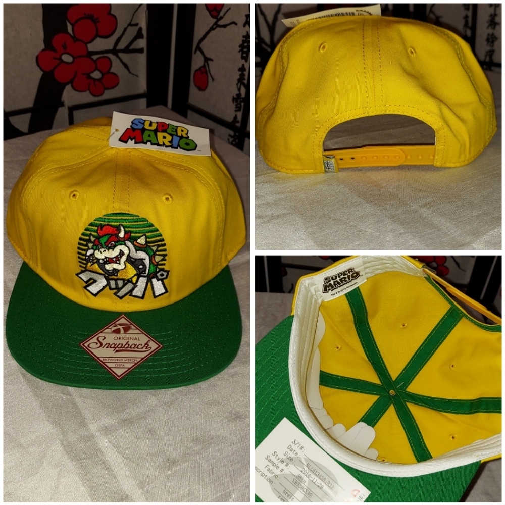 Nintendo Super Mario Bowser Snapback Cap - Yellow and Green